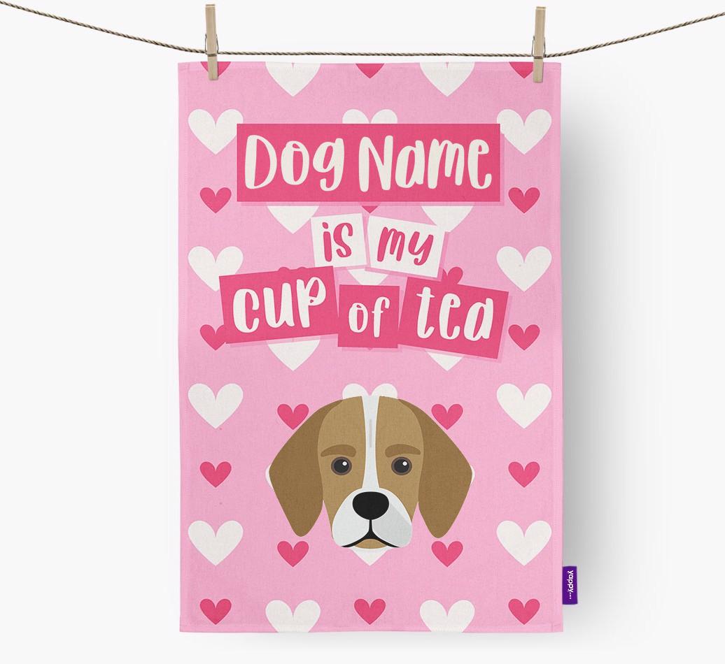 '{dogsName} is my cup of tea' Dish Towel with {breedFullName} Icon