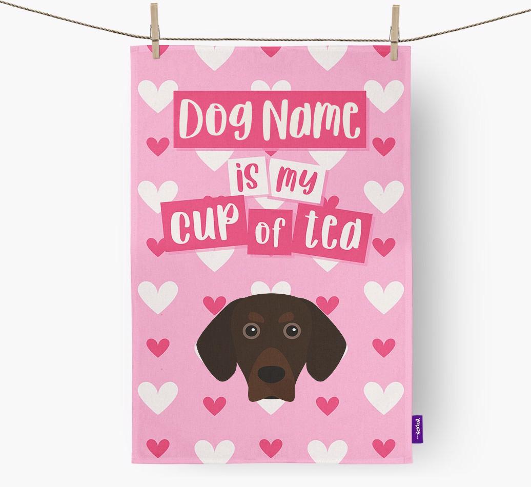 '{dogsName} is my cup of tea' Dish Towel with {breedFullName} Icon