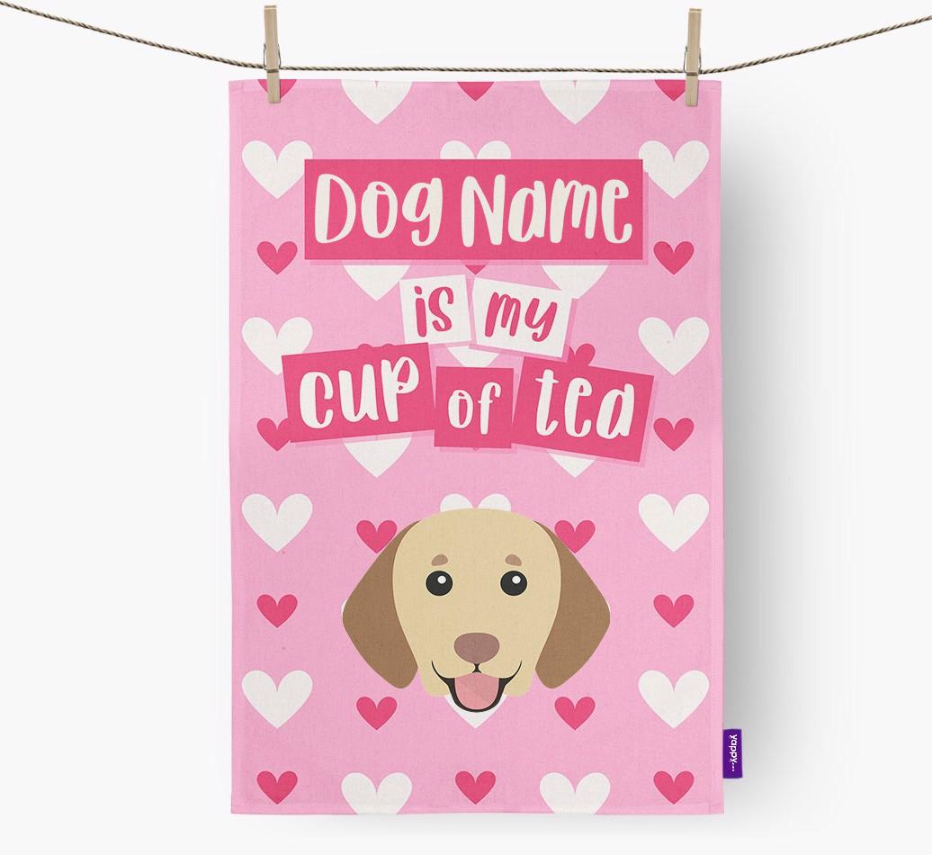 '{dogsName} is my cup of tea' Dish Towel with {breedFullName} Icon