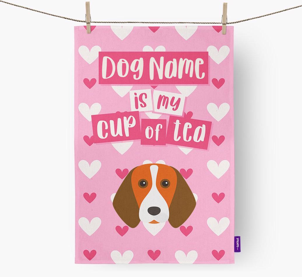'{dogsName} is my cup of tea' Dish Towel with {breedFullName} Icon