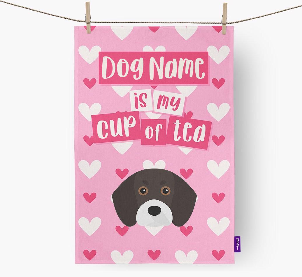 '{dogsName} is my cup of tea' Dish Towel with {breedFullName} Icon