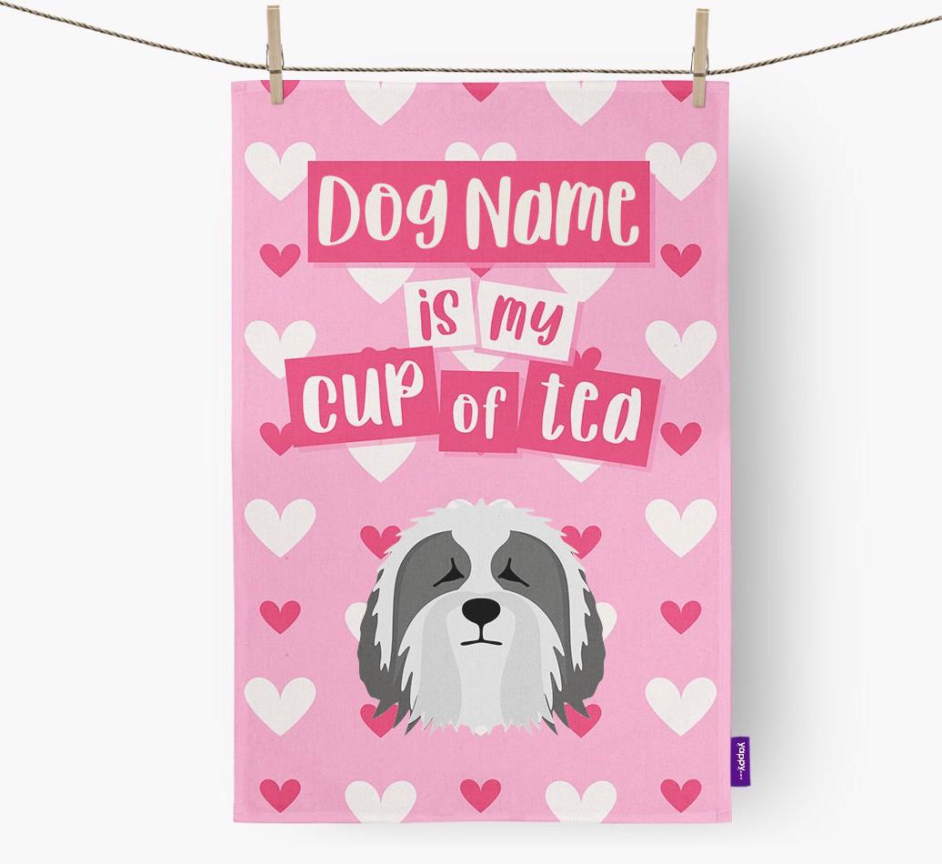 '{dogsName} is my cup of tea' Dish Towel with {breedFullName} Icon