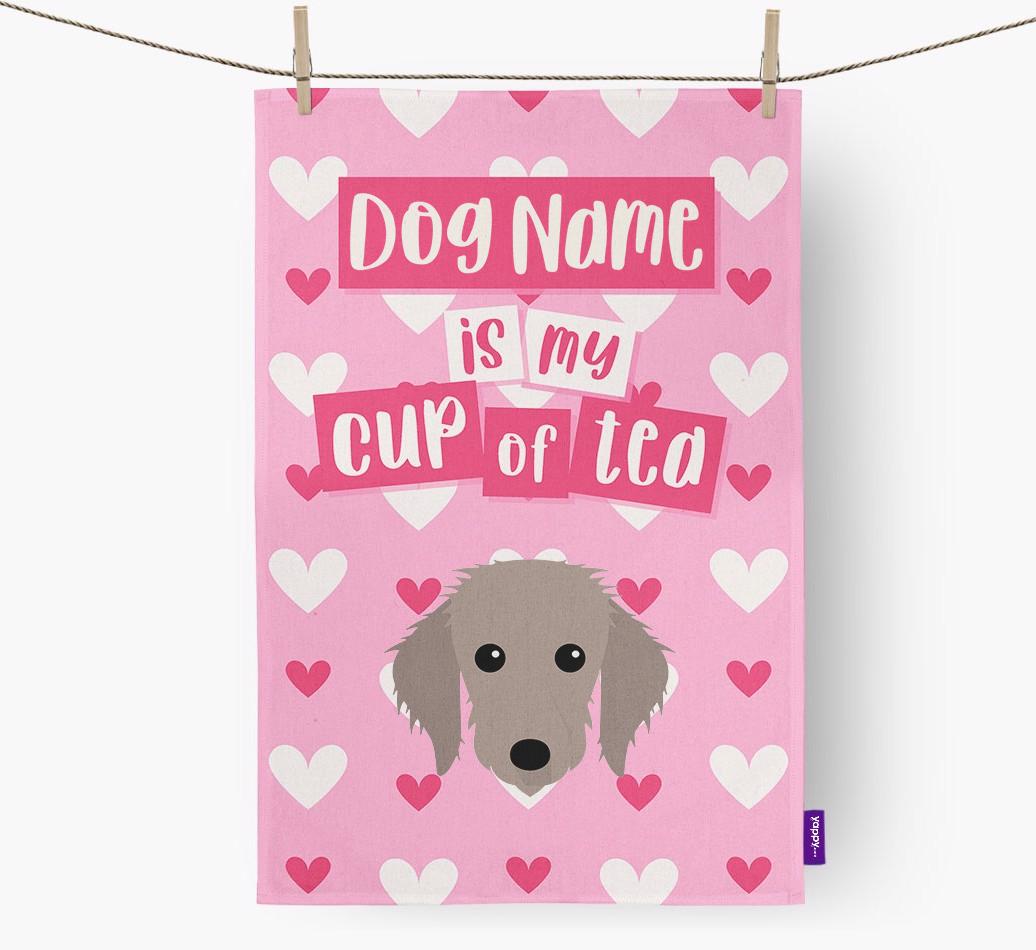 '{dogsName} is my cup of tea' Dish Towel with {breedFullName} Icon