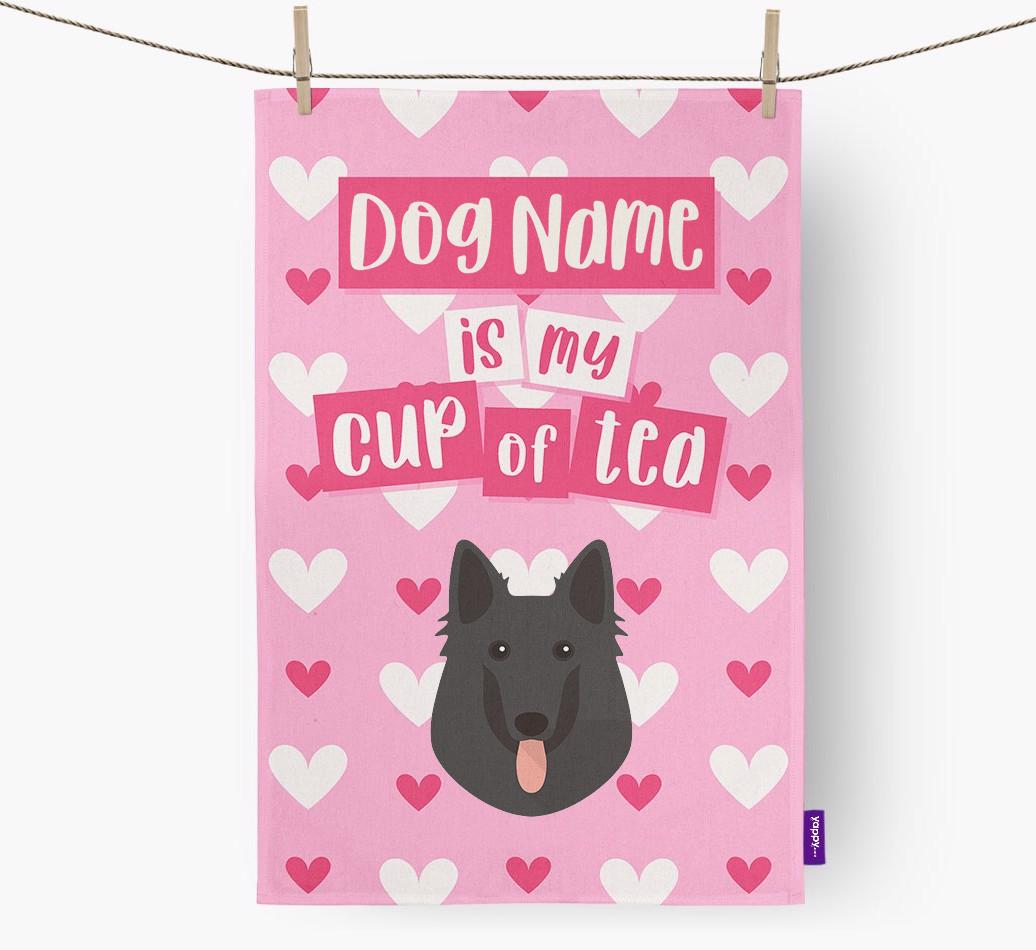 '{dogsName} is my cup of tea' Dish Towel with {breedFullName} Icon