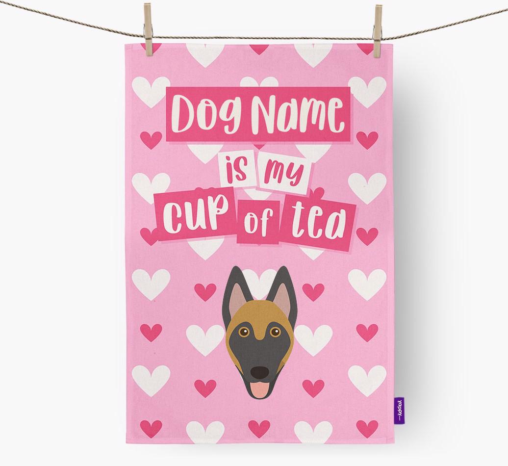 '{dogsName} is my cup of tea' Dish Towel with {breedFullName} Icon