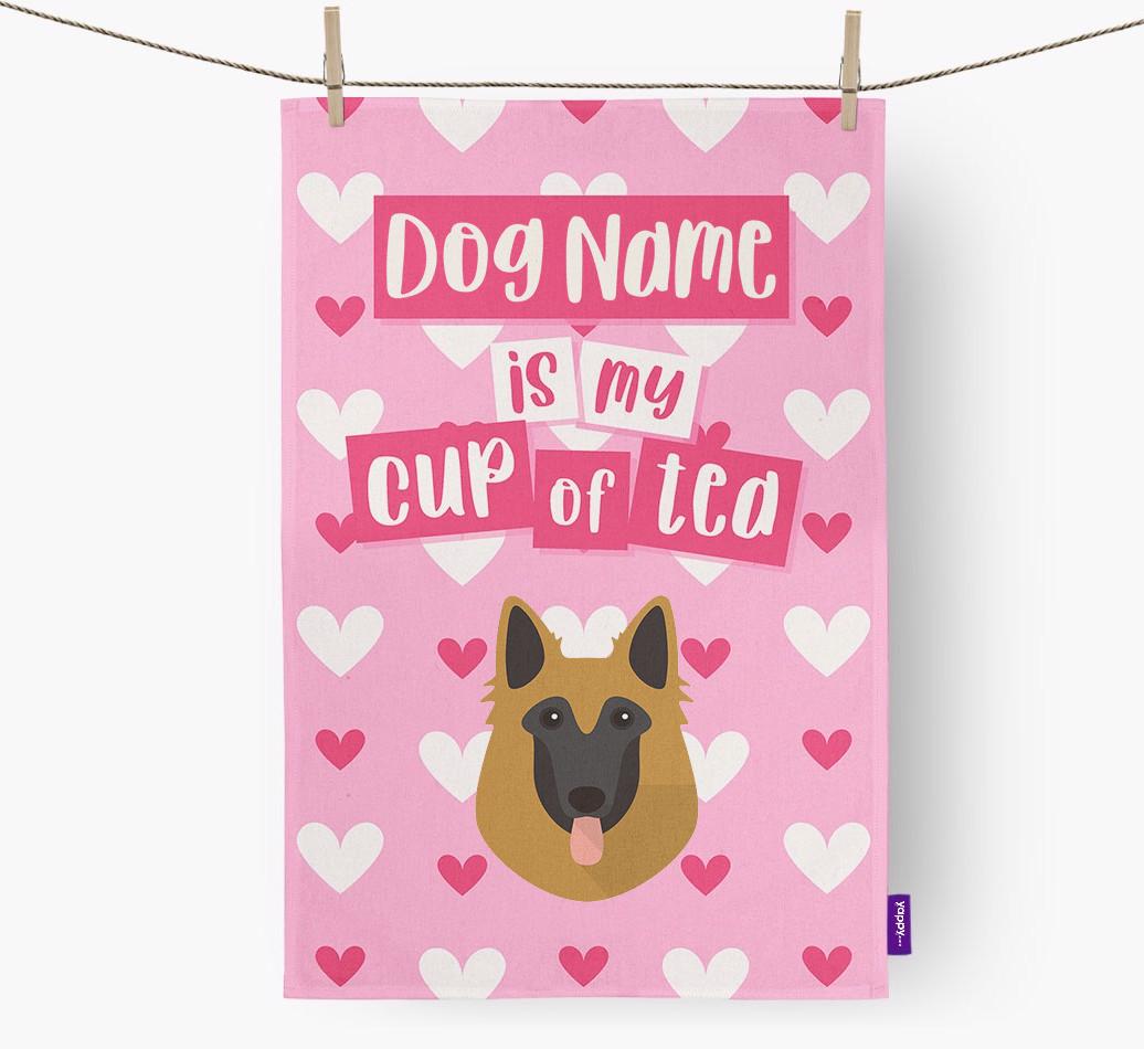 '{dogsName} is my cup of tea' Dish Towel with {breedFullName} Icon