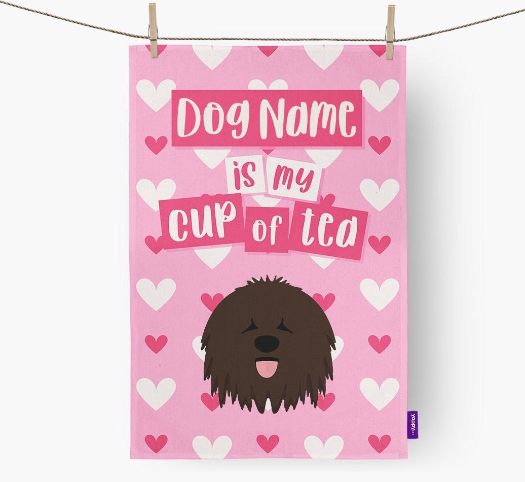 '{dogsName} is my cup of tea' Dish Towel with {breedFullName} Icon