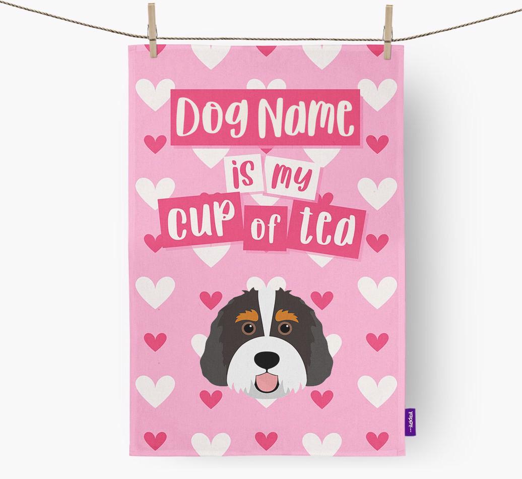 '{dogsName} is my cup of tea' Dish Towel with {breedFullName} Icon