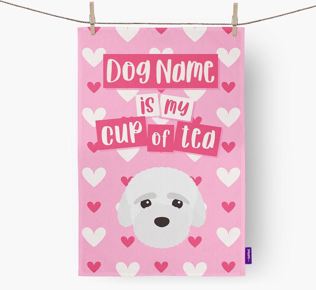 '{dogsName} is my cup of tea' Dish Towel with {breedFullName} Icon