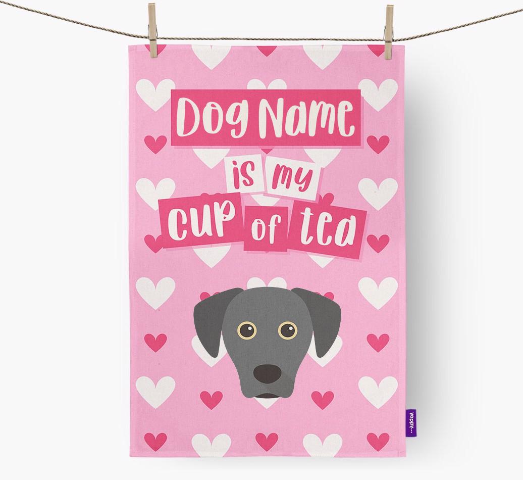 '{dogsName} is my cup of tea' Dish Towel with {breedFullName} Icon