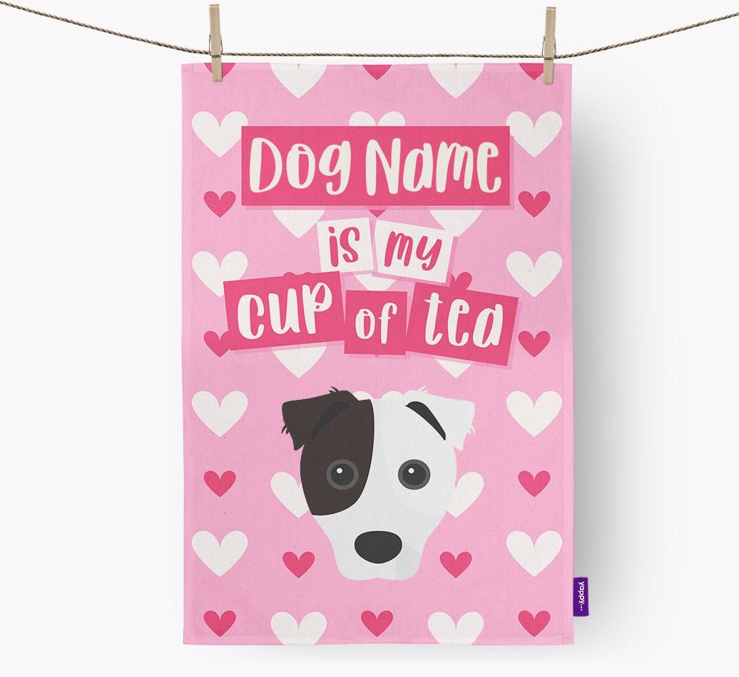 '{dogsName} is my cup of tea' Dish Towel with {breedFullName} Icon