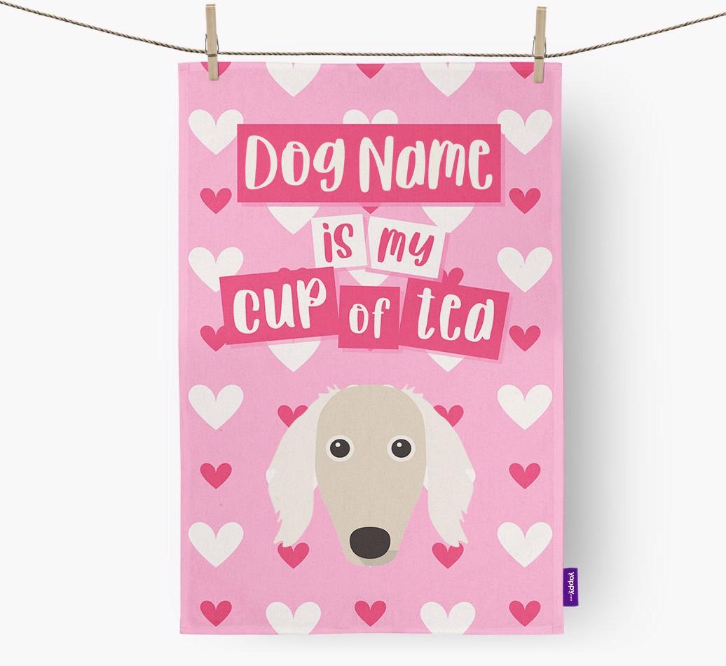 '{dogsName} is my cup of tea' Dish Towel with {breedFullName} Icon