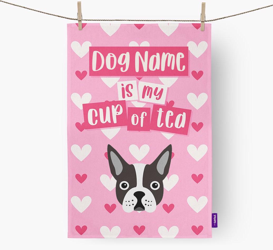 '{dogsName} is my cup of tea' Dish Towel with {breedFullName} Icon