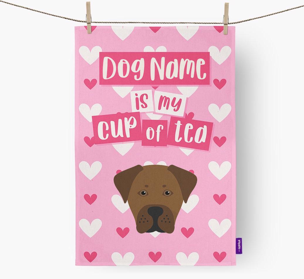'{dogsName} is my cup of tea' Dish Towel with {breedFullName} Icon