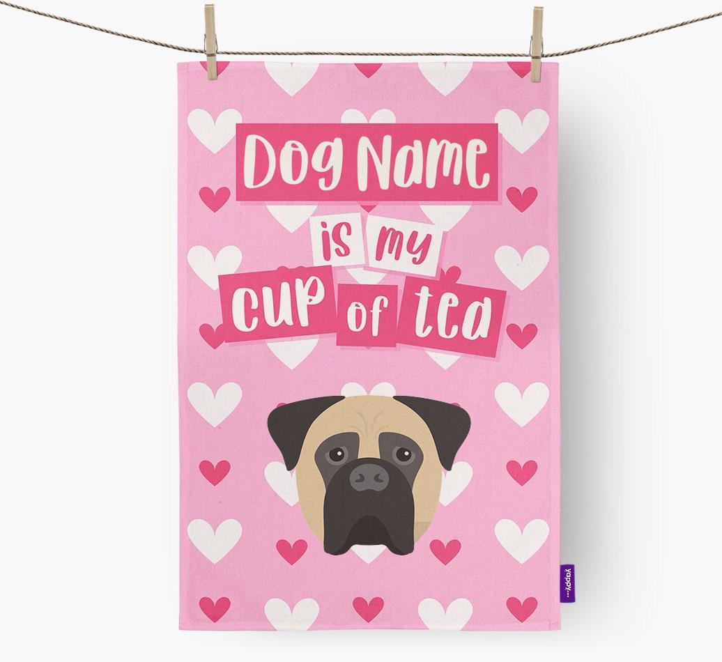'{dogsName} is my cup of tea' Dish Towel with {breedFullName} Icon