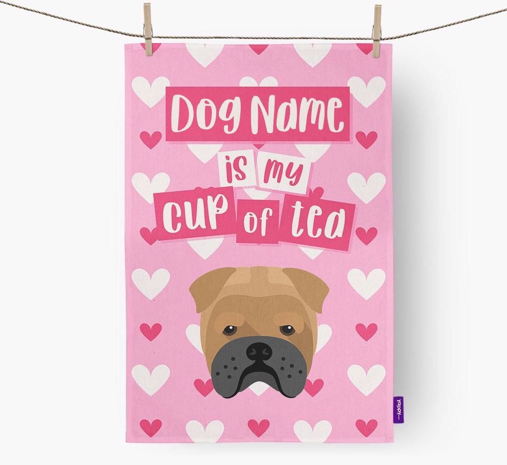 '{dogsName} is my cup of tea' Dish Towel with {breedFullName} Icon