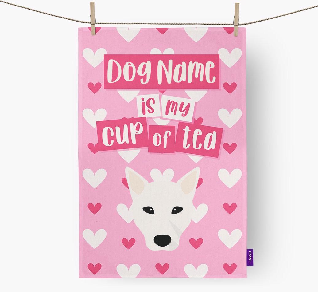 '{dogsName} is my cup of tea' Dish Towel with {breedFullName} Icon