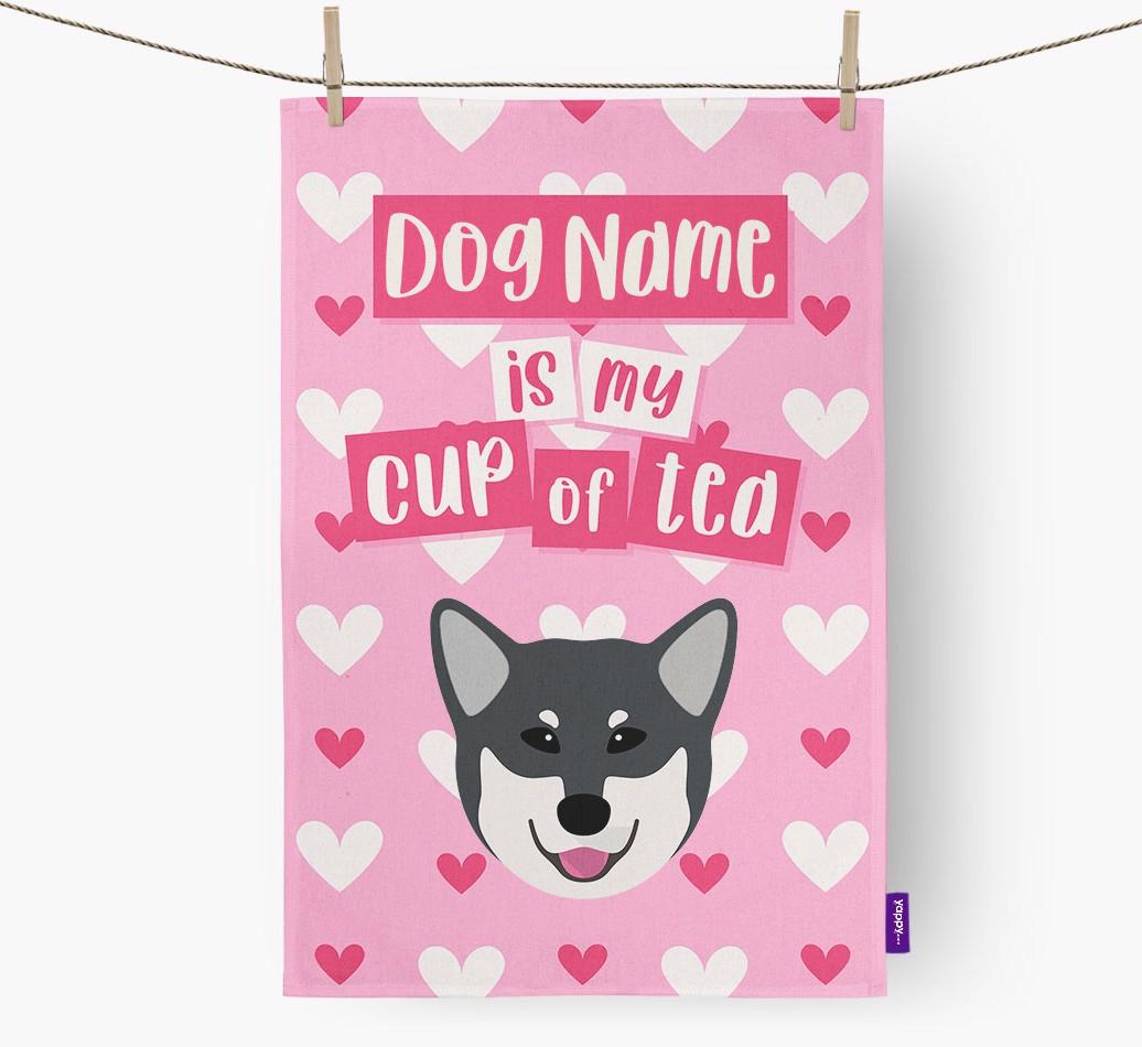 '{dogsName} is my cup of tea' Dish Towel with {breedFullName} Icon