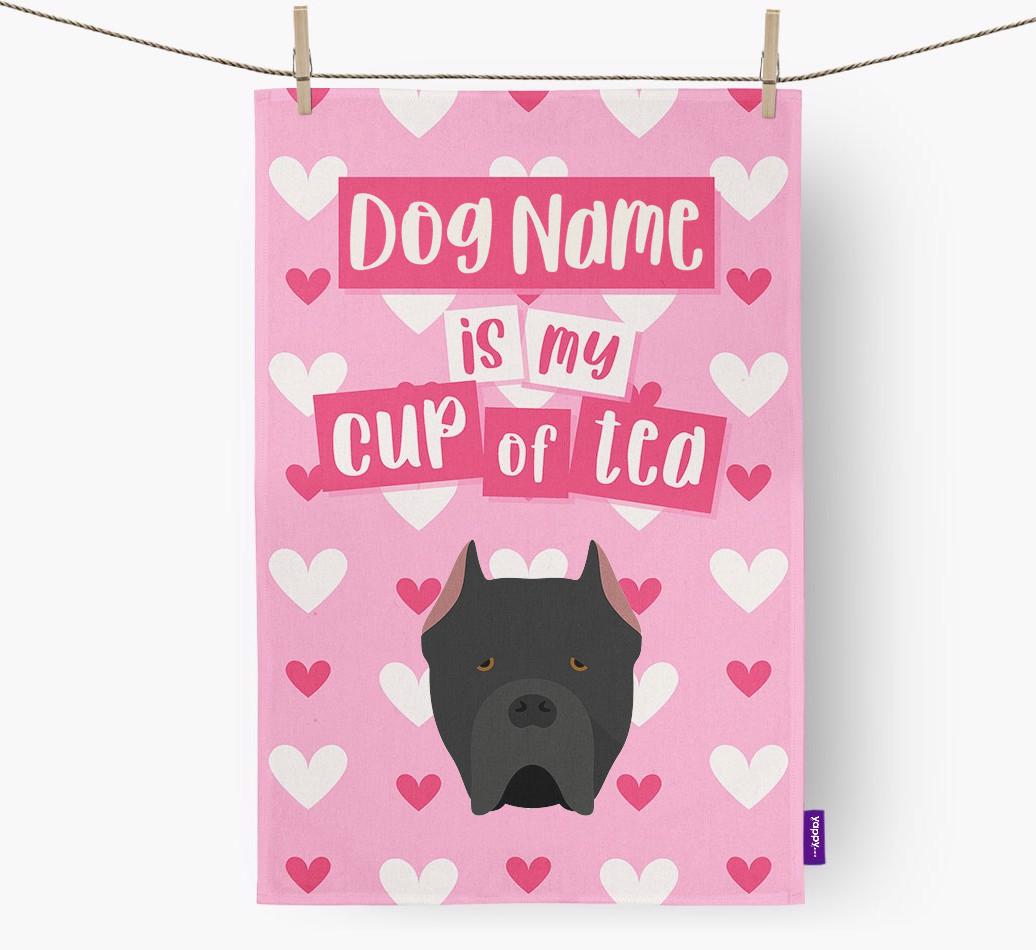 '{dogsName} is my cup of tea' Dish Towel with {breedFullName} Icon