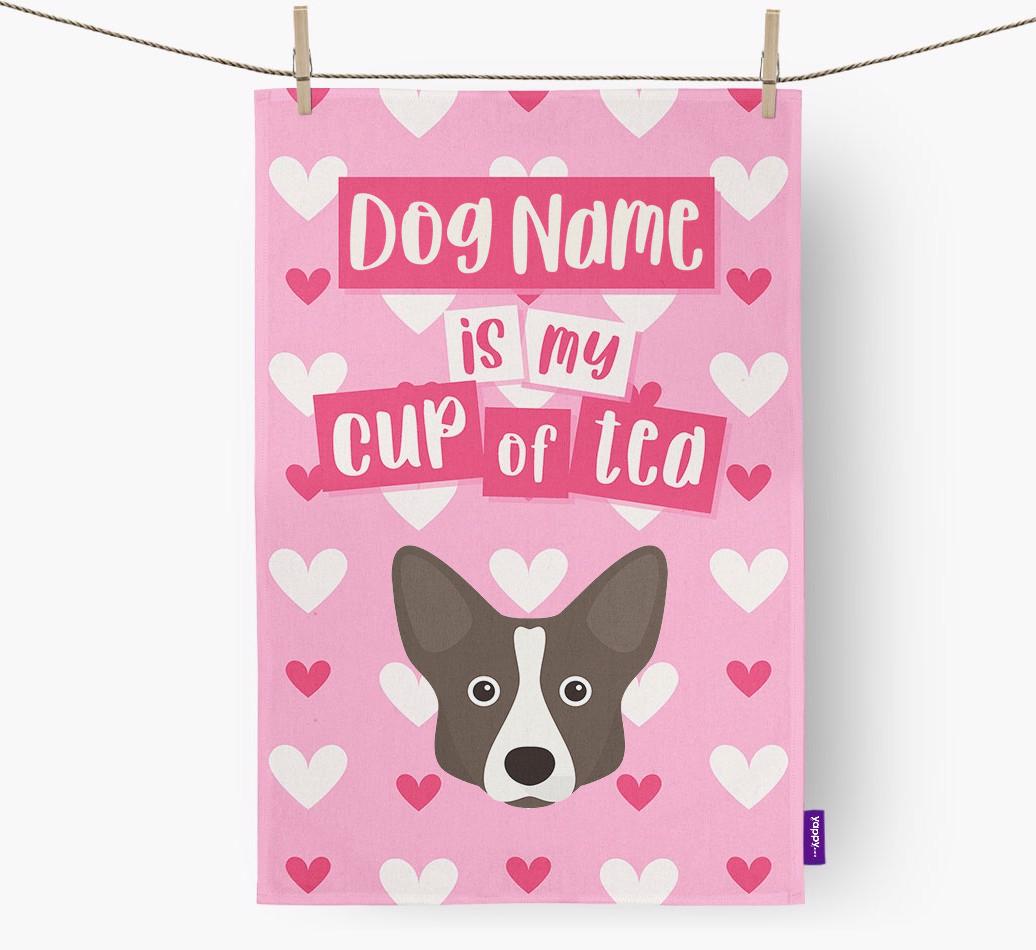 '{dogsName} is my cup of tea' Dish Towel with {breedFullName} Icon