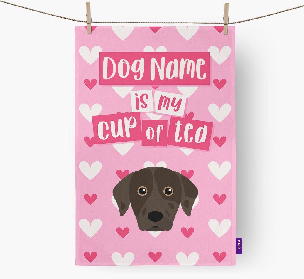 '{dogsName} is my cup of tea' Dish Towel with {breedFullName} Icon