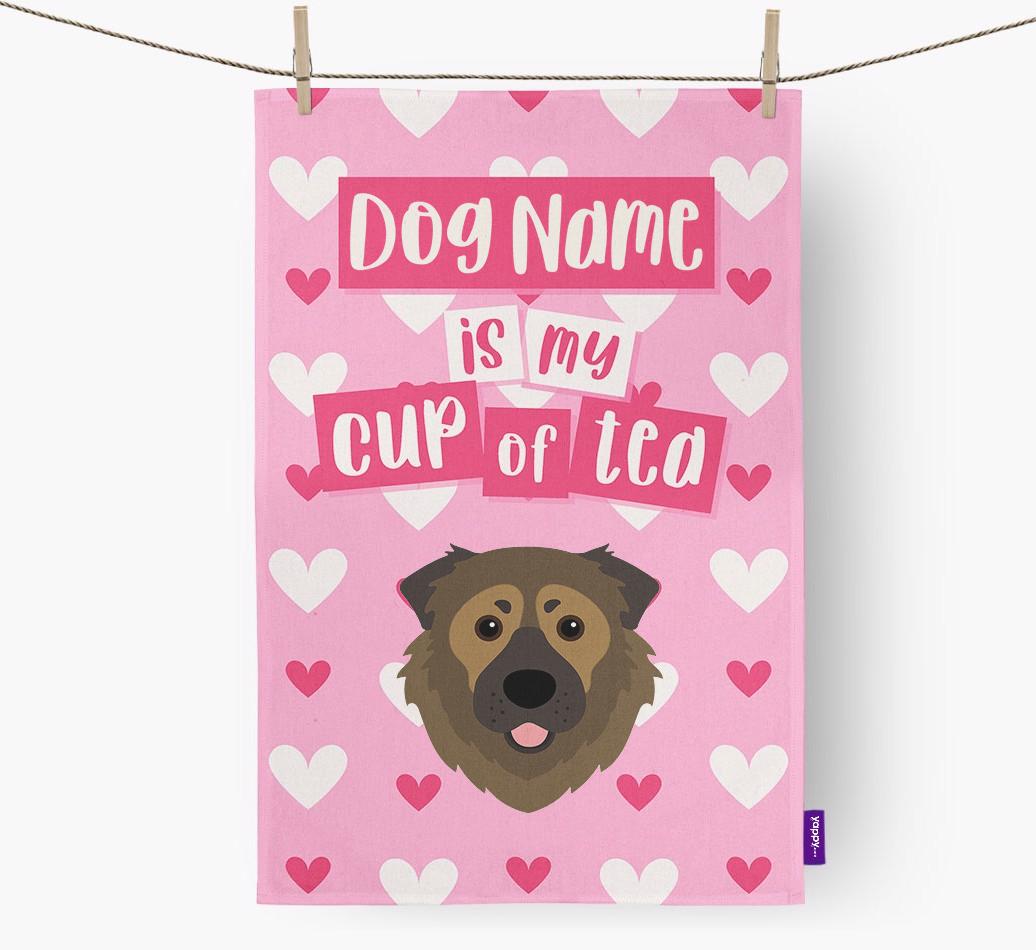 '{dogsName} is my cup of tea' Dish Towel with {breedFullName} Icon