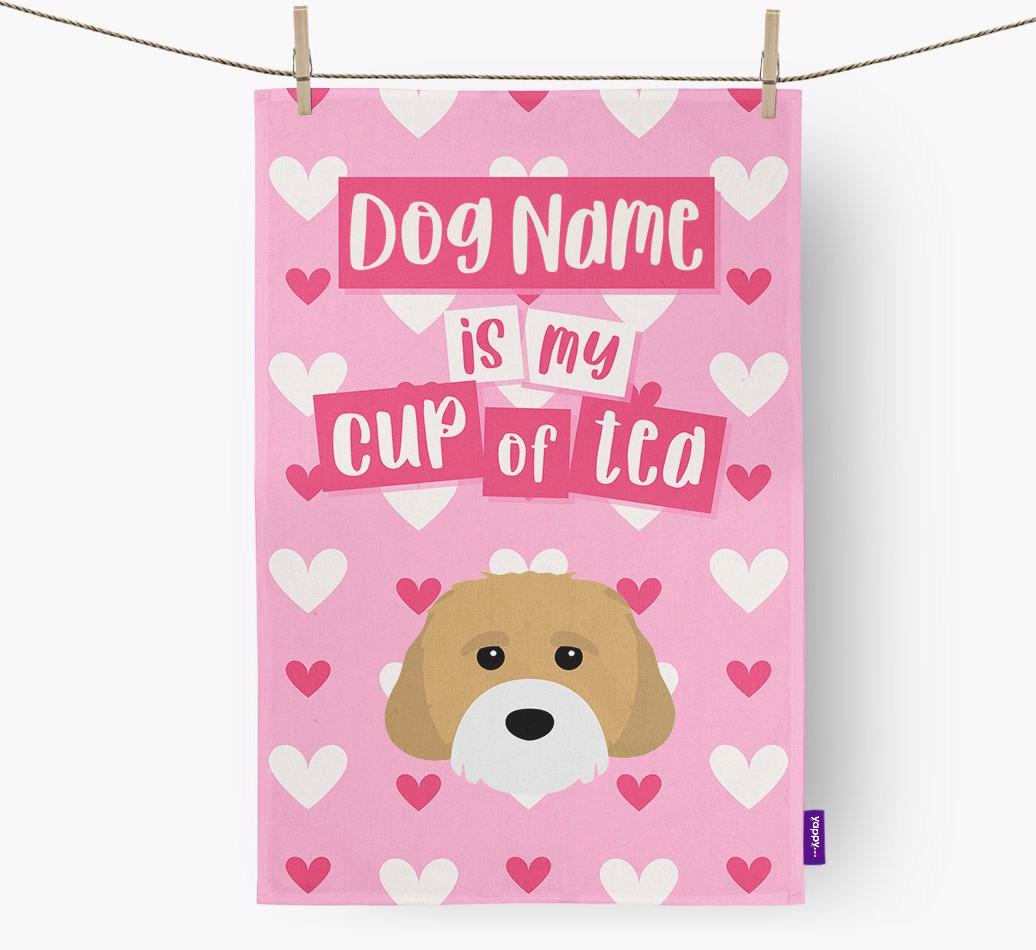 '{dogsName} is my cup of tea' Dish Towel with {breedFullName} Icon
