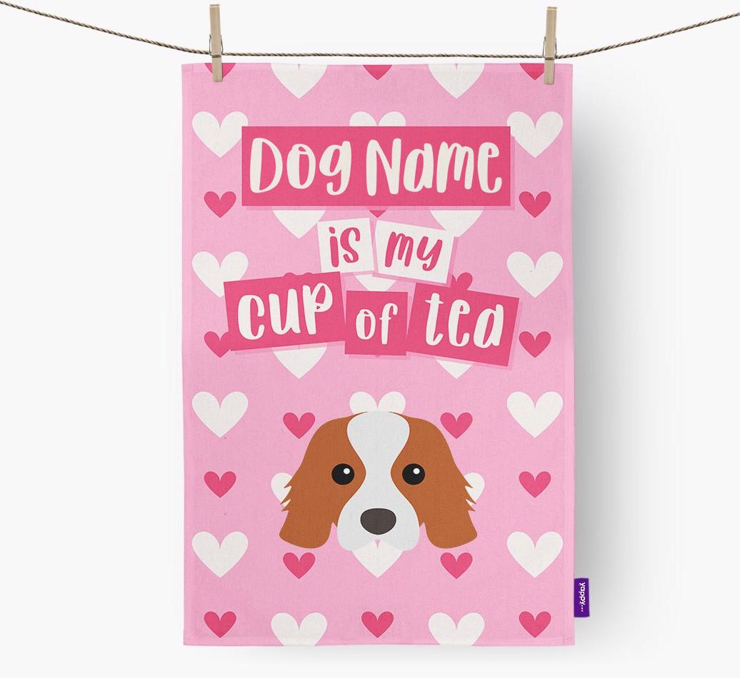 '{dogsName} is my cup of tea' Dish Towel with {breedFullName} Icon