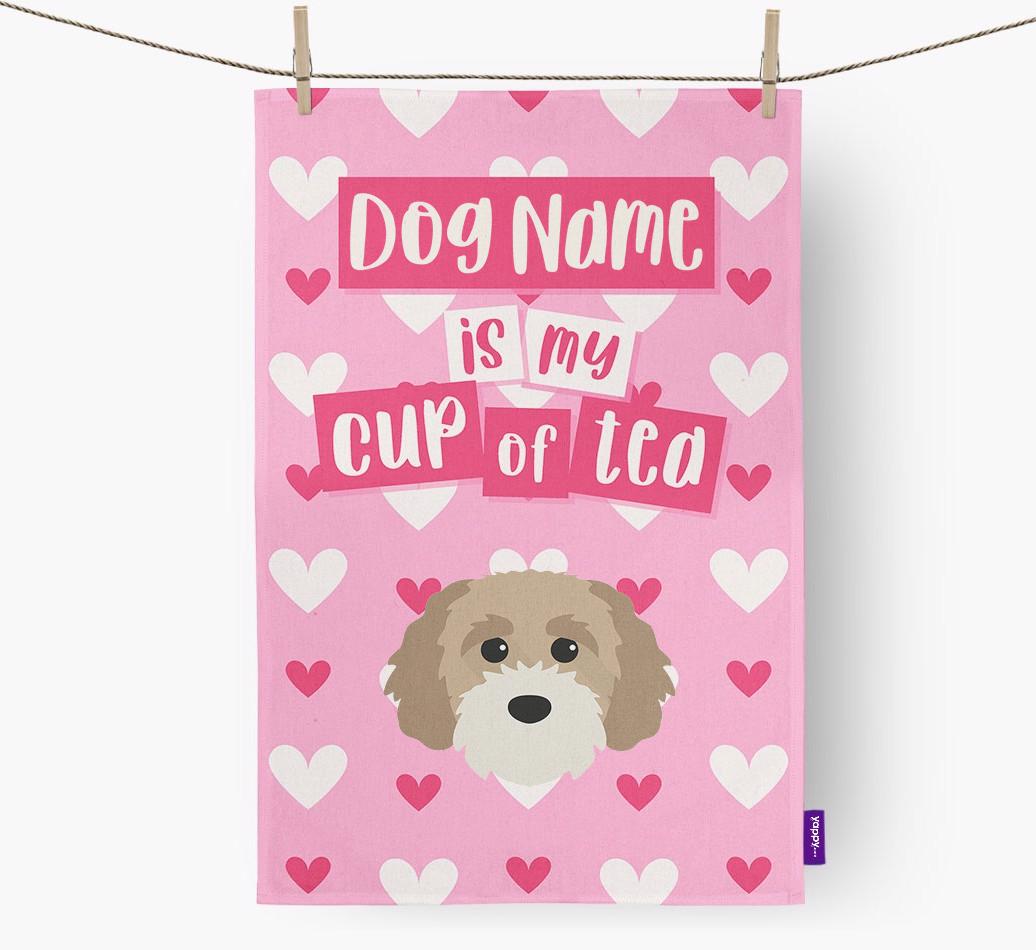 '{dogsName} is my cup of tea' Dish Towel with {breedFullName} Icon