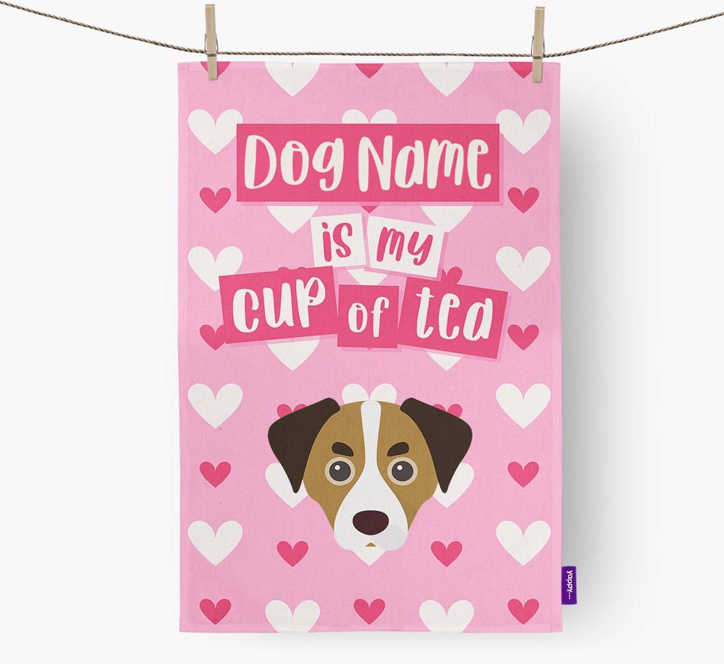 '{dogsName} is my cup of tea' Dish Towel with {breedFullName} Icon