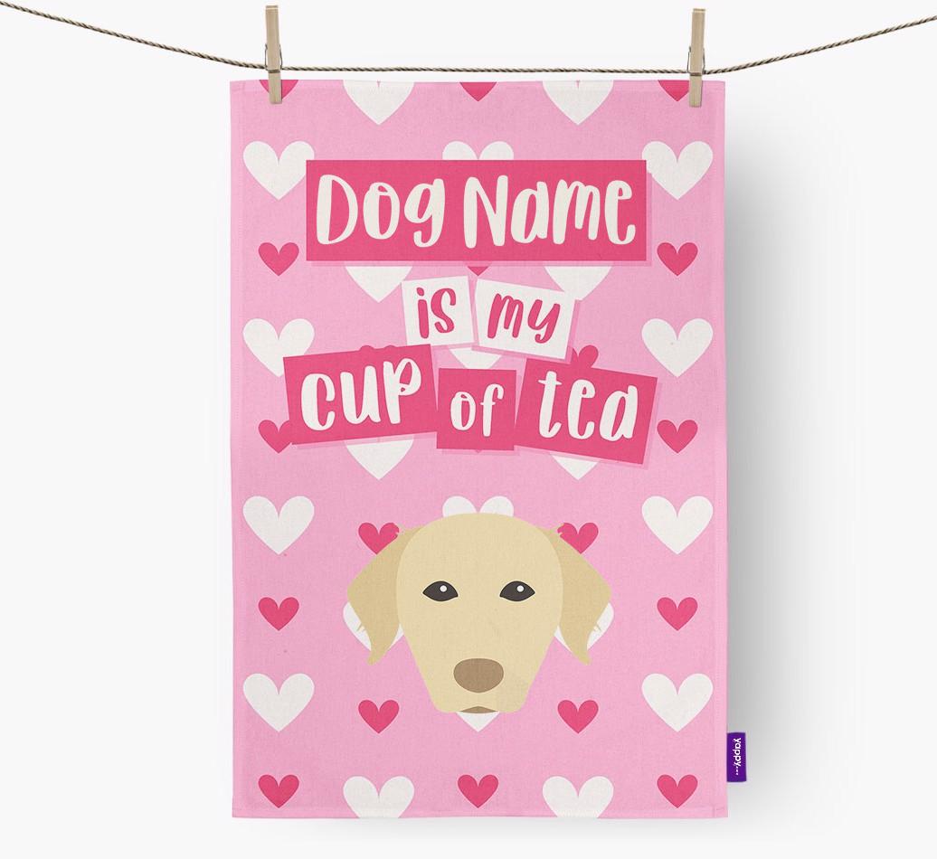 '{dogsName} is my cup of tea' Dish Towel with {breedFullName} Icon