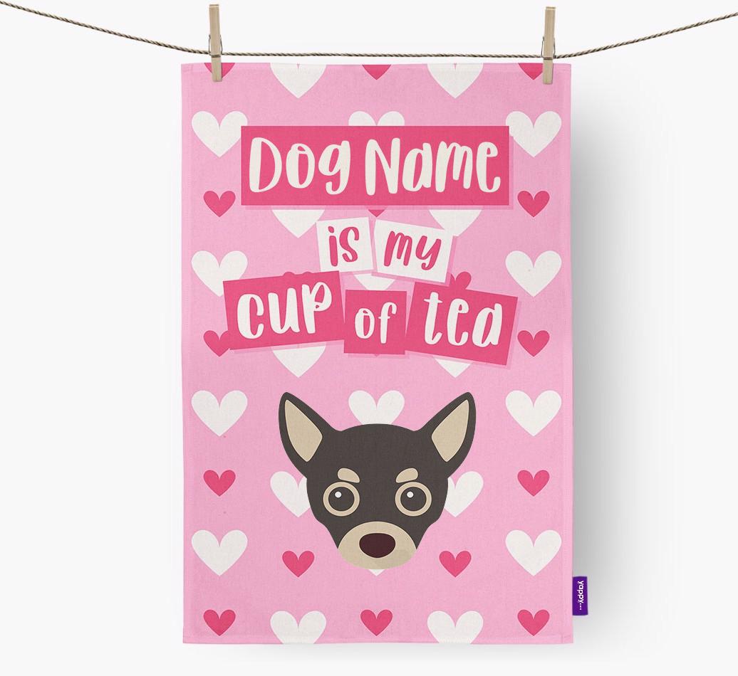 '{dogsName} is my cup of tea' Dish Towel with {breedFullName} Icon