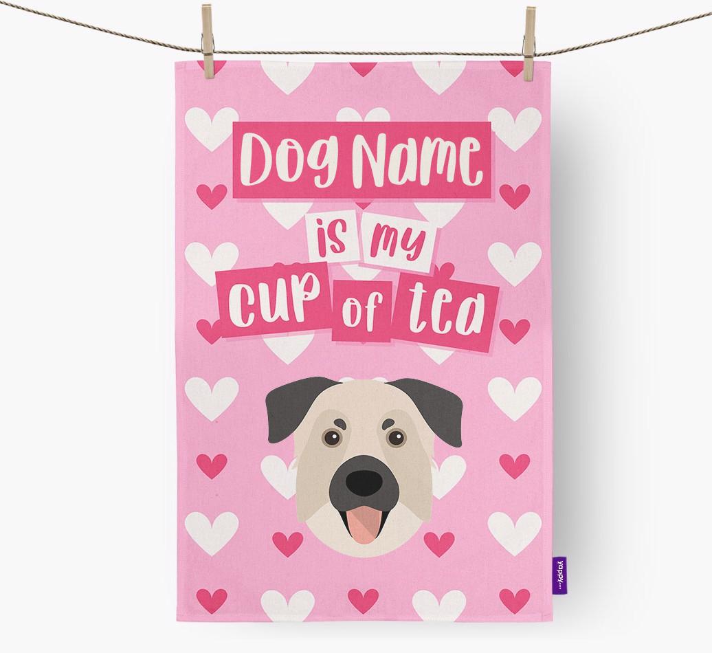 '{dogsName} is my cup of tea' Dish Towel with {breedFullName} Icon