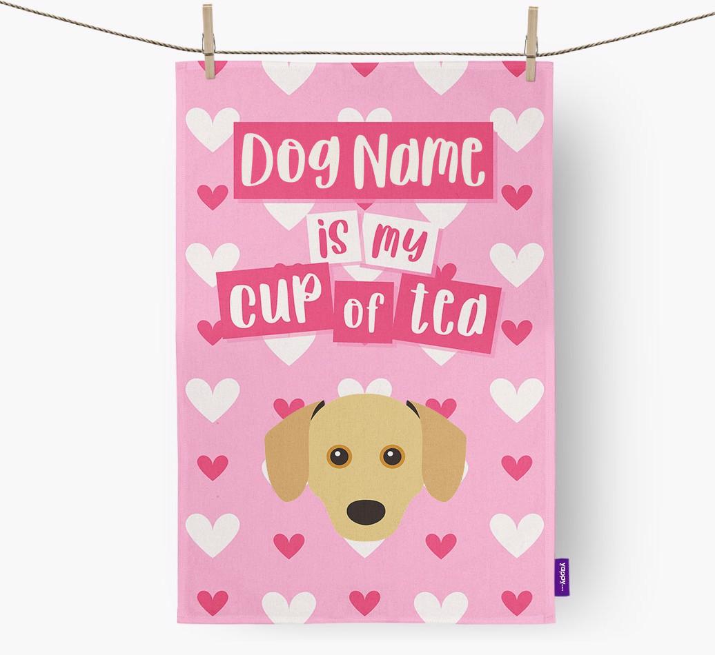 '{dogsName} is my cup of tea' Dish Towel with {breedFullName} Icon