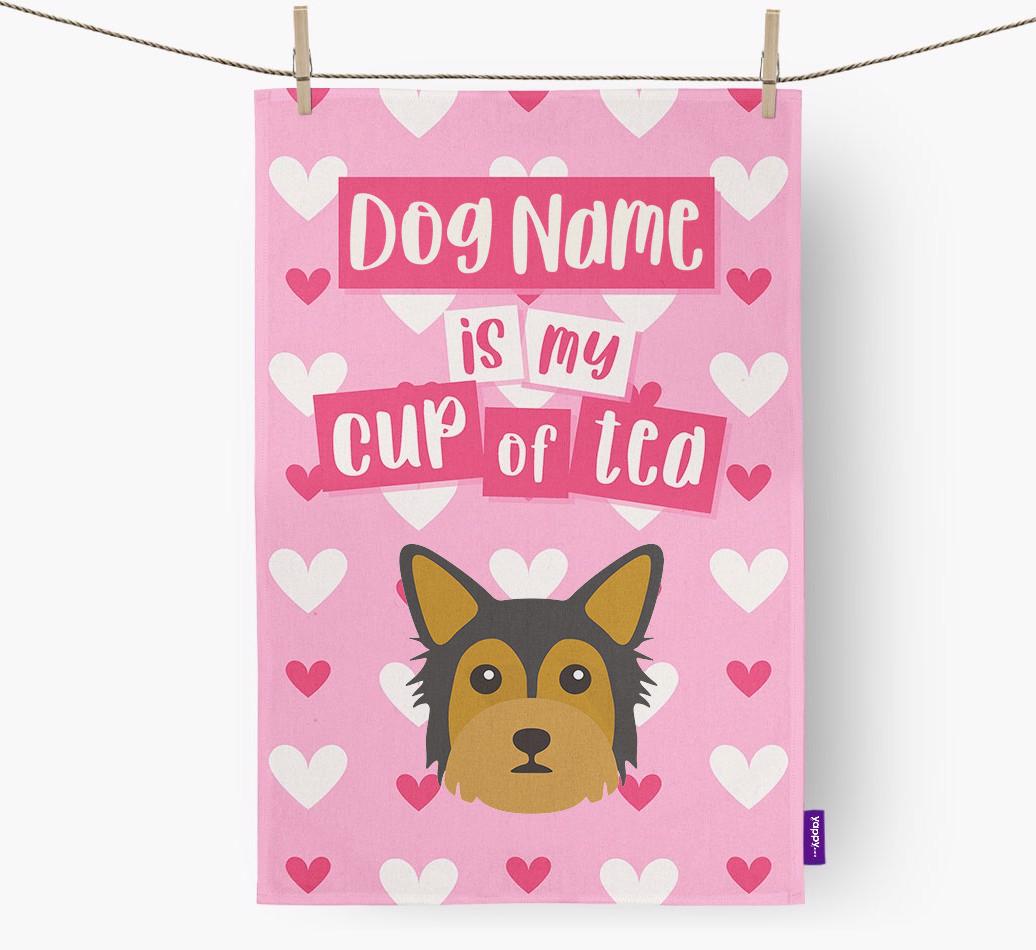 '{dogsName} is my cup of tea' Dish Towel with {breedFullName} Icon