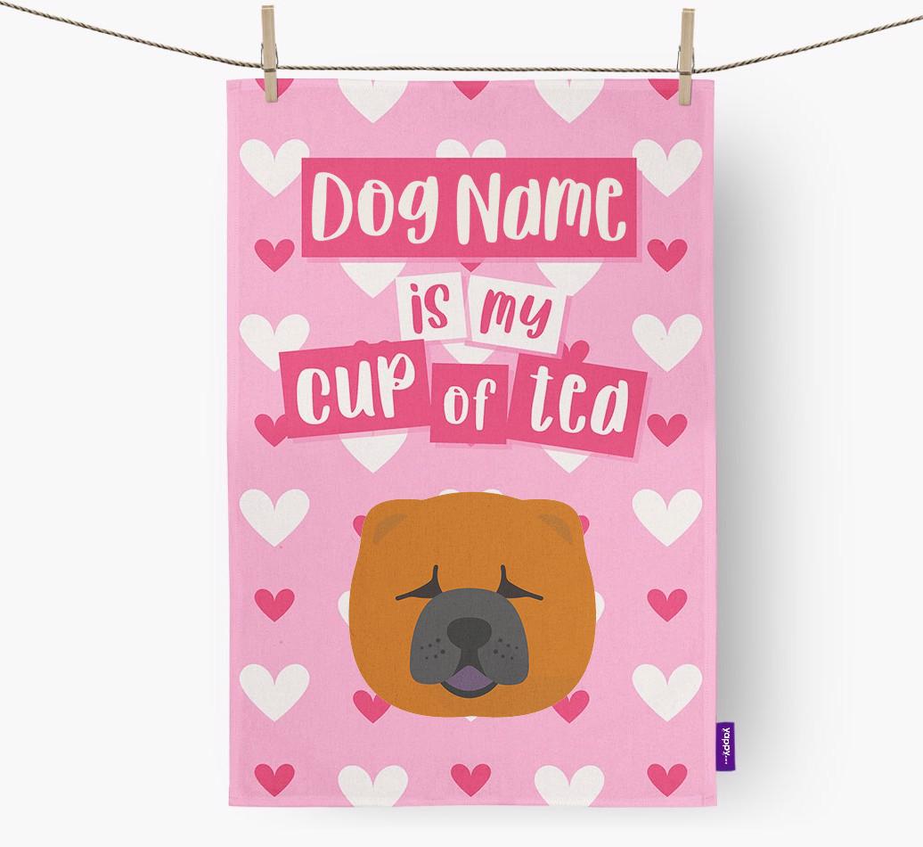 '{dogsName} is my cup of tea' Dish Towel with {breedFullName} Icon