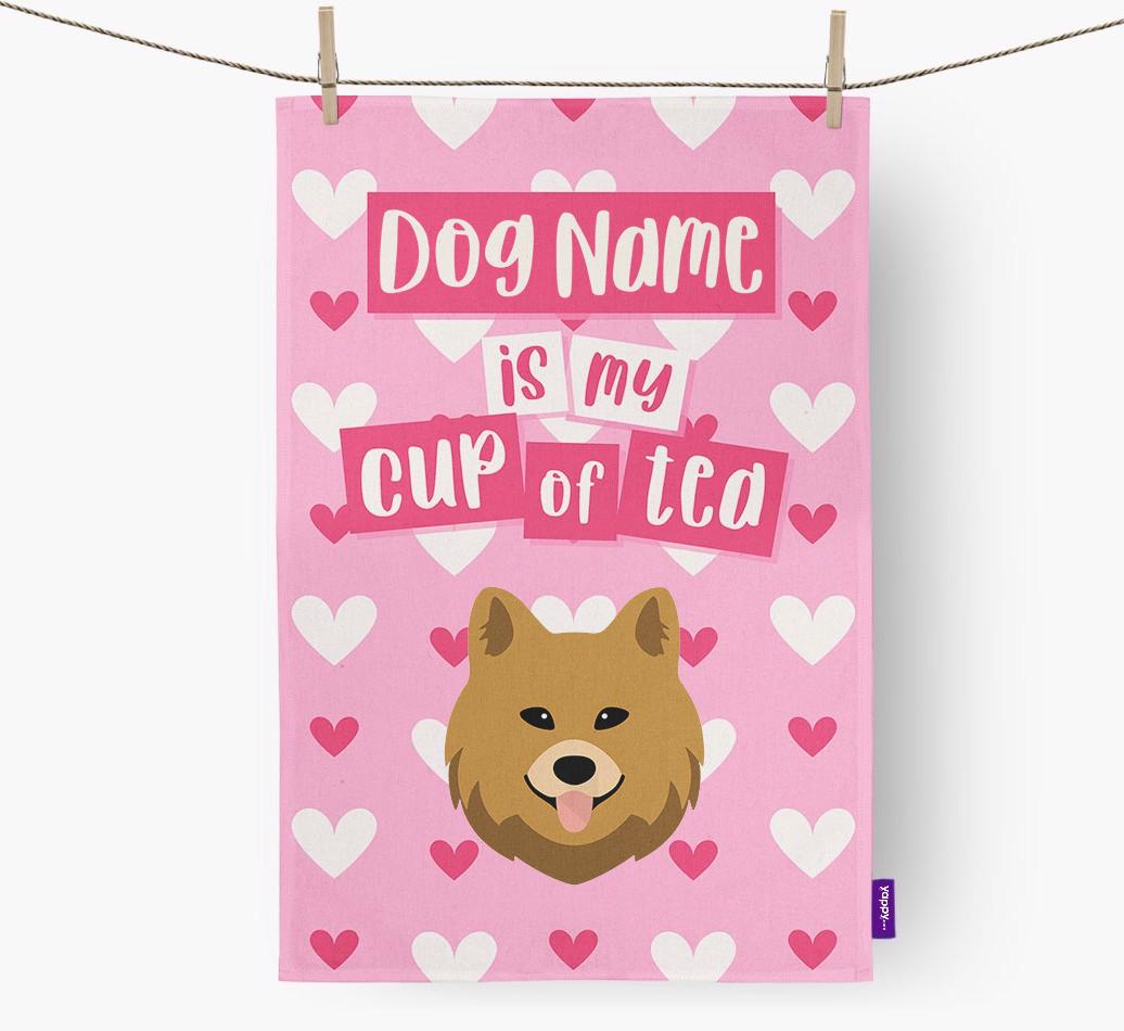 '{dogsName} is my cup of tea' Dish Towel with {breedFullName} Icon