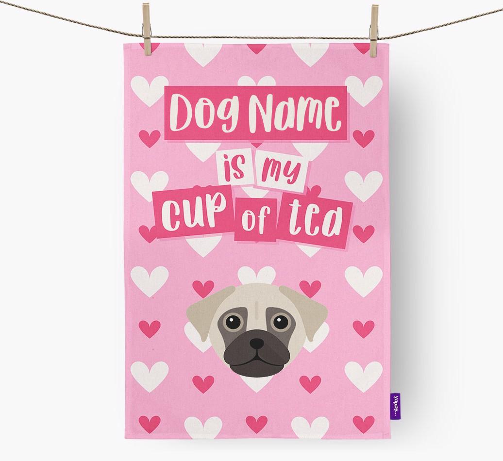 '{dogsName} is my cup of tea' Dish Towel with {breedFullName} Icon