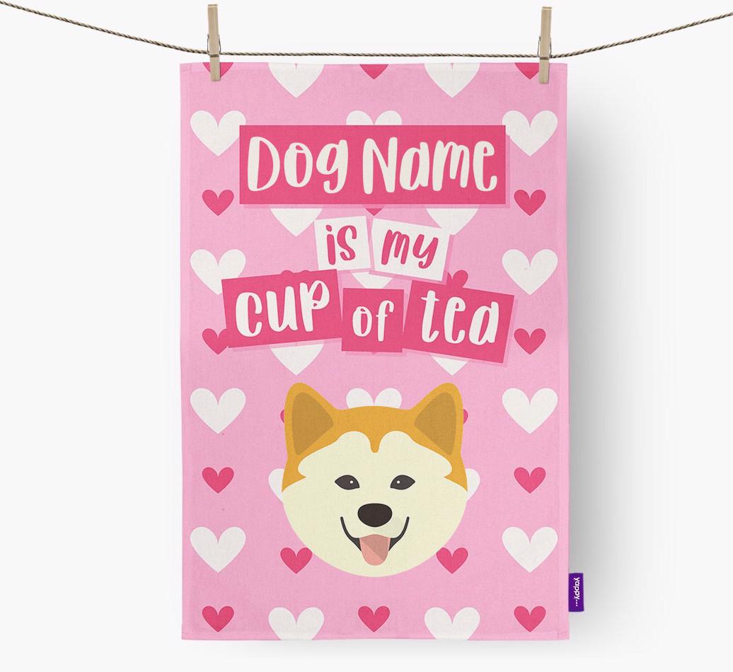'{dogsName} is my cup of tea' Dish Towel with {breedFullName} Icon