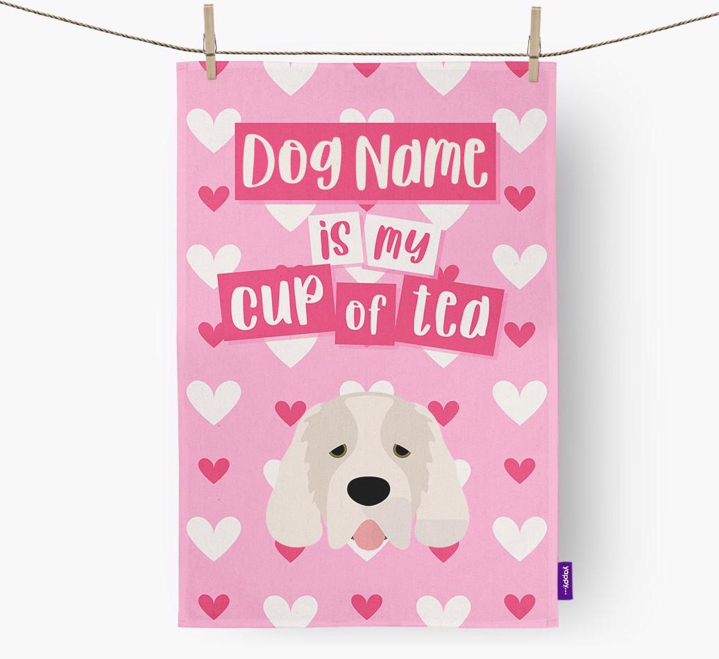 '{dogsName} is my cup of tea' Dish Towel with {breedFullName} Icon