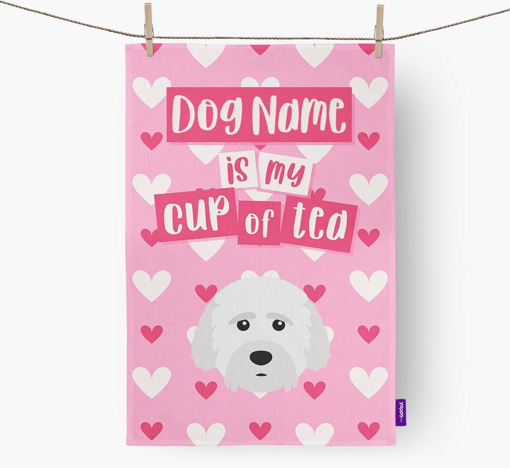 '{dogsName} is my cup of tea' Dish Towel with {breedFullName} Icon
