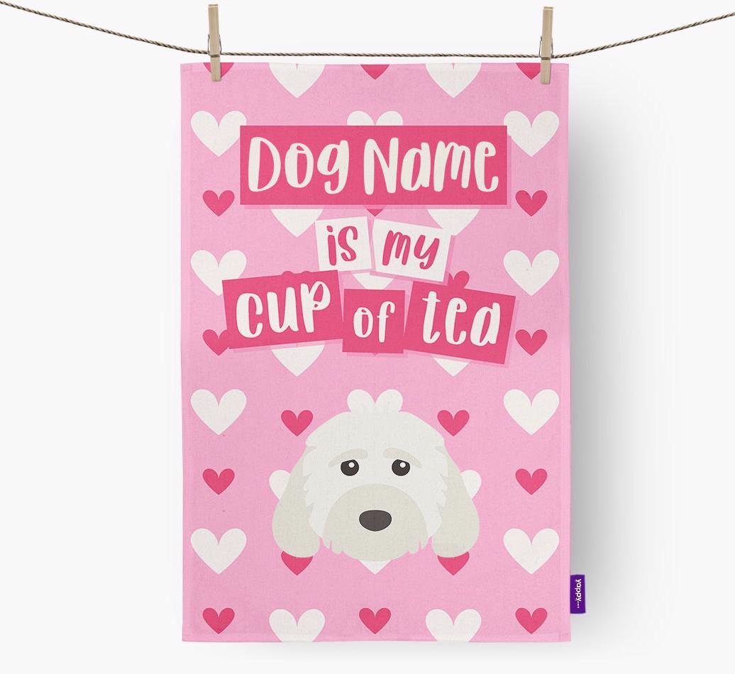'{dogsName} is my cup of tea' Dish Towel with {breedFullName} Icon