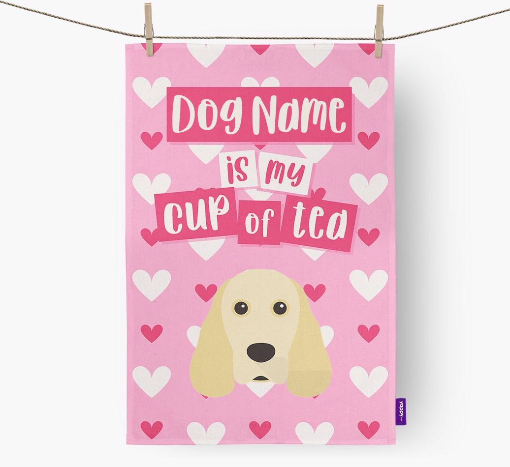 '{dogsName} is my cup of tea' Dish Towel with {breedFullName} Icon