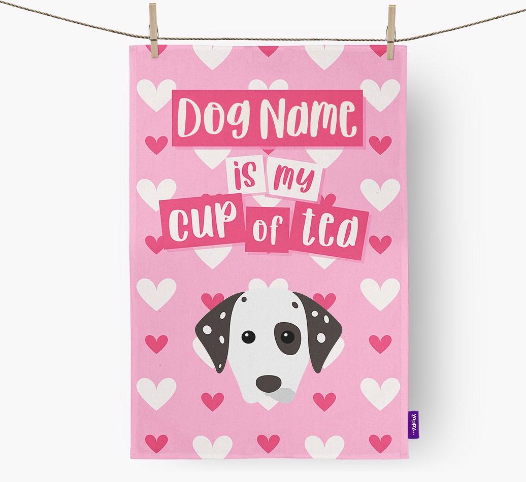 '{dogsName} is my cup of tea' Dish Towel with {breedFullName} Icon