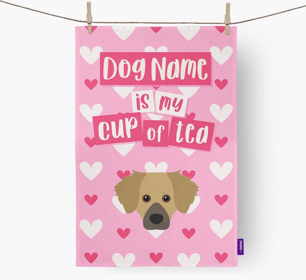 '{dogsName} is my cup of tea' Dish Towel with {breedFullName} Icon