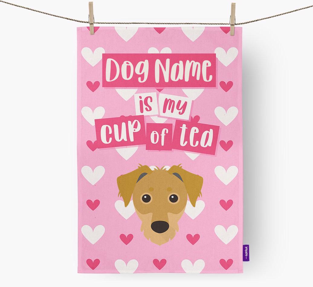 '{dogsName} is my cup of tea' Dish Towel with {breedFullName} Icon