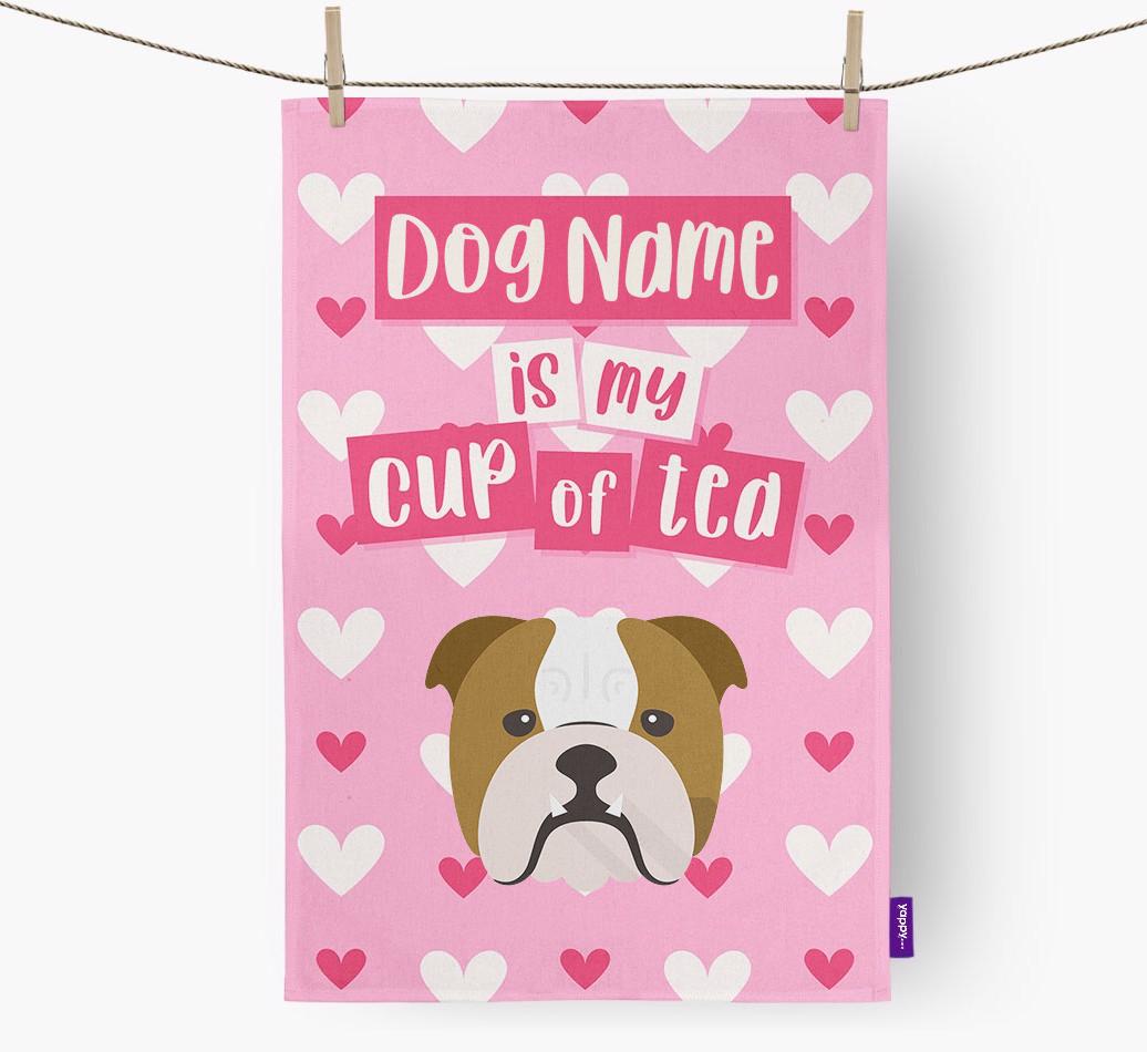 '{dogsName} is my cup of tea' Dish Towel with {breedFullName} Icon