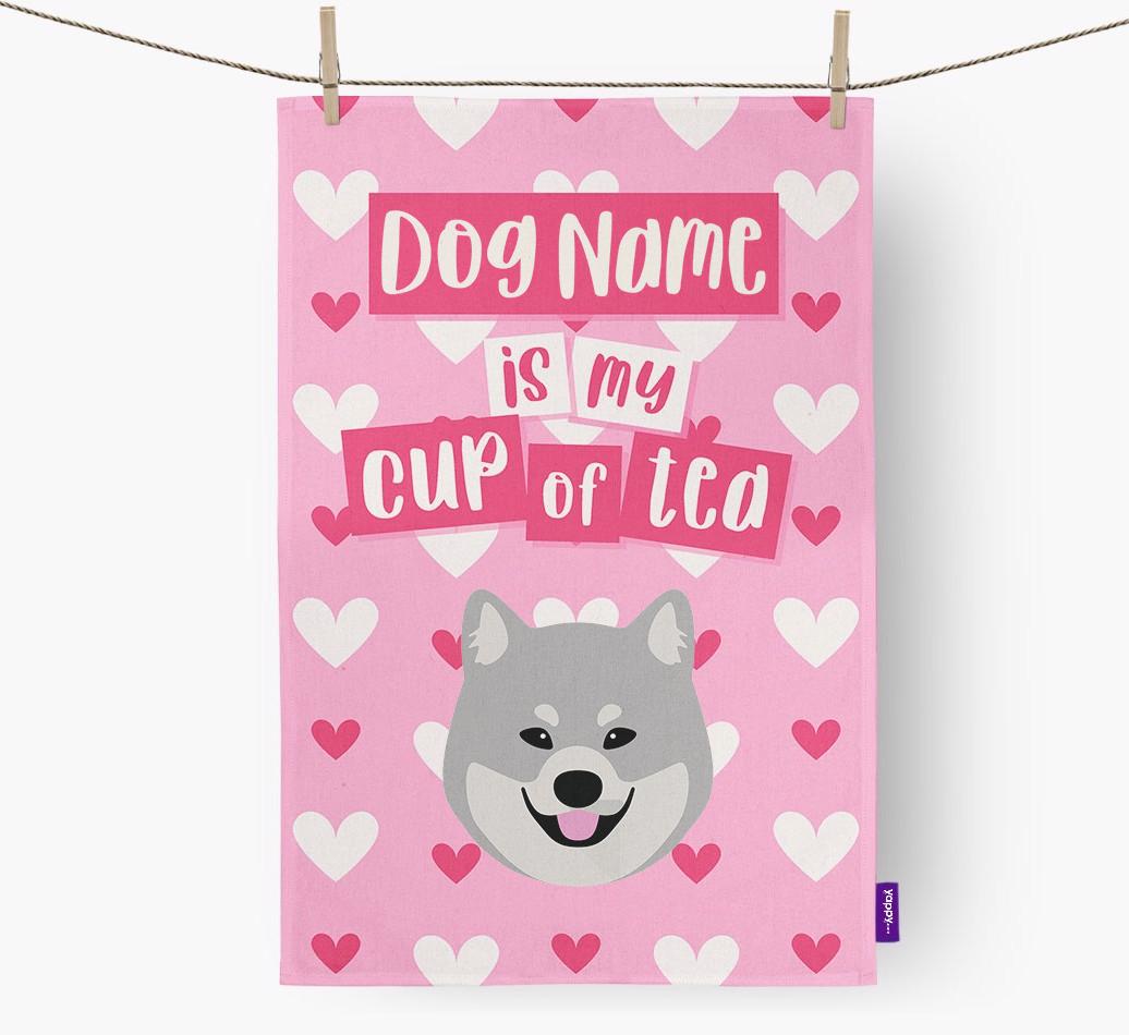 '{dogsName} is my cup of tea' Dish Towel with {breedFullName} Icon