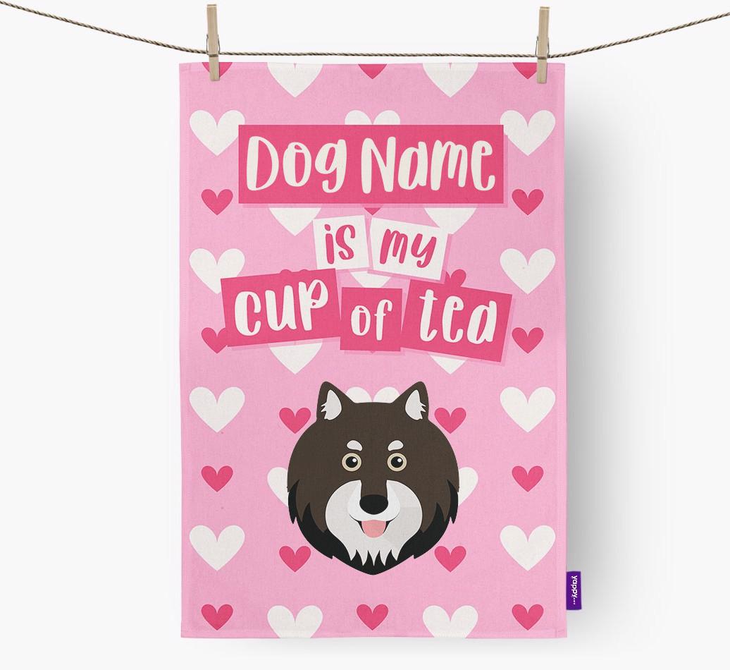 '{dogsName} is my cup of tea' Dish Towel with {breedFullName} Icon
