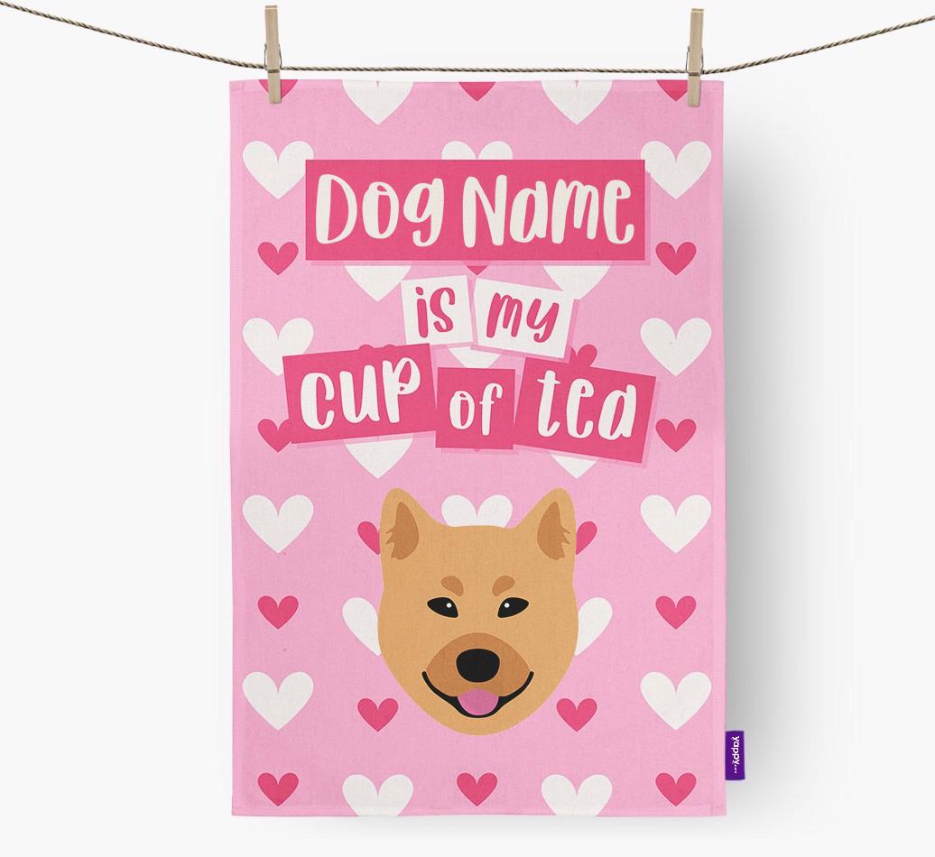 '{dogsName} is my cup of tea' Dish Towel with {breedFullName} Icon